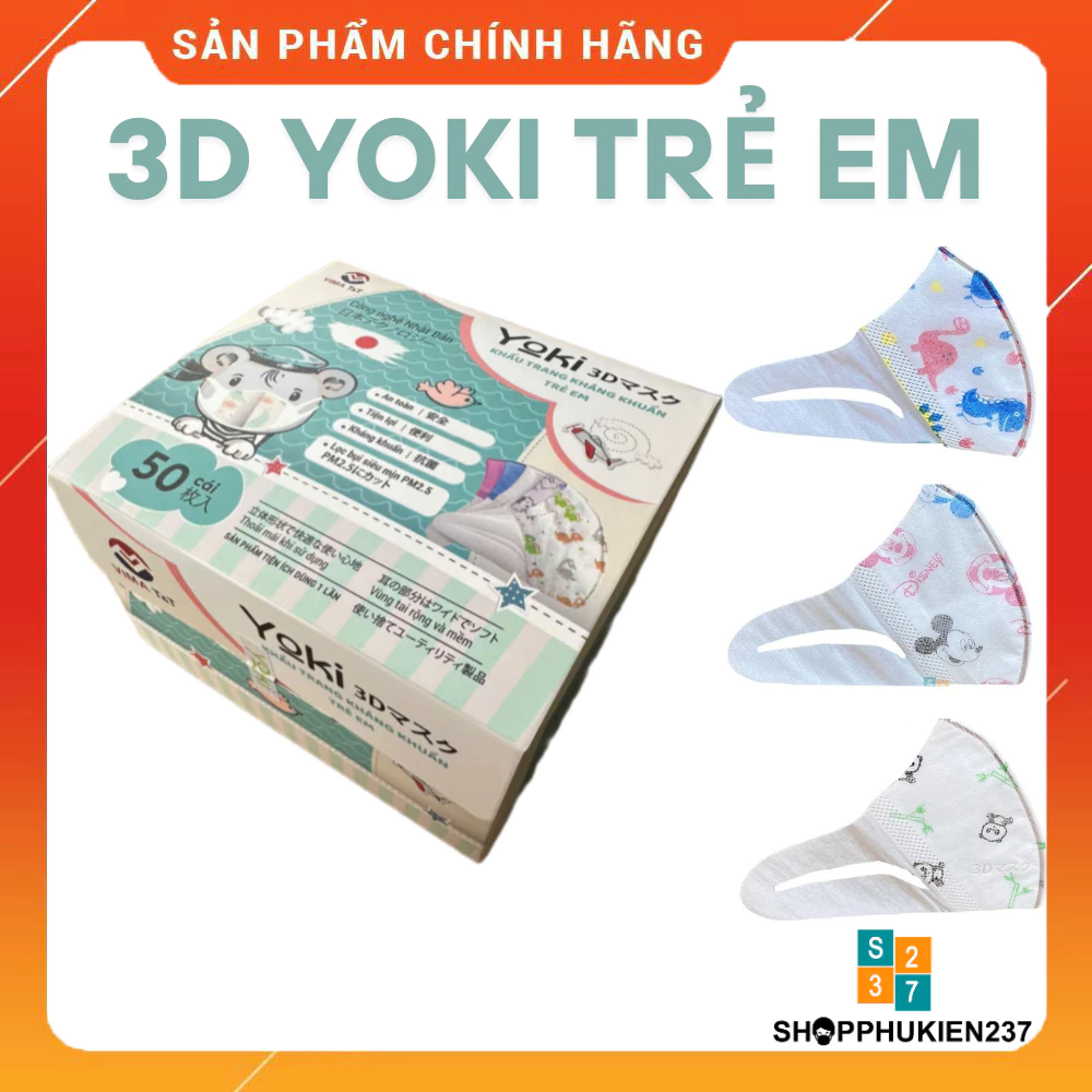 Khẩu trang Trẻ Em 3D Yoki hộp 50 cái cao cấp
