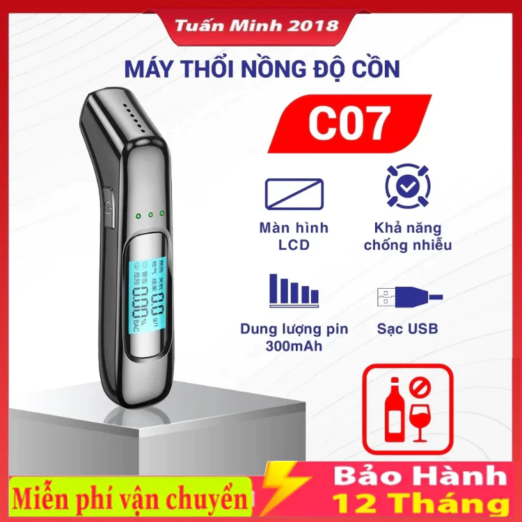 Máy Đo Nồng Độ Cồn C07 An Toàn Tuyệt Đối Trên Đường Bằng Cách Đo Nồng Độ Cồn Chính Xác chỉ trong 3 Giây