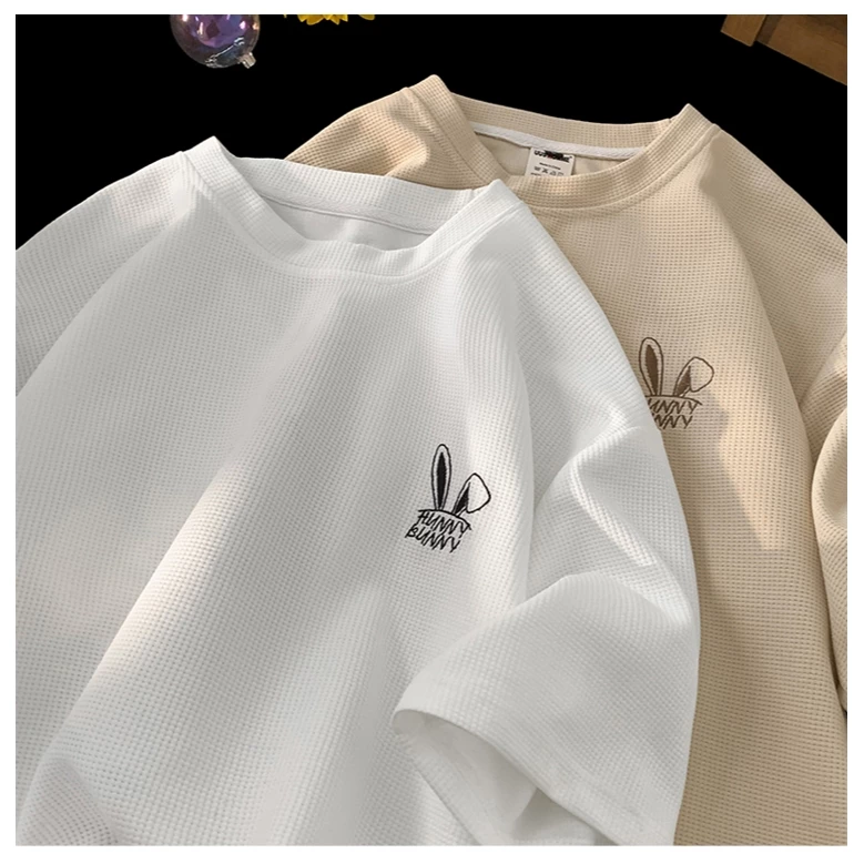 Áo thun Unisex HUNNY BUNNY Áo phông nam nữ tay lỡ form rộng chất liệu dệt tổ ong thoáng mát