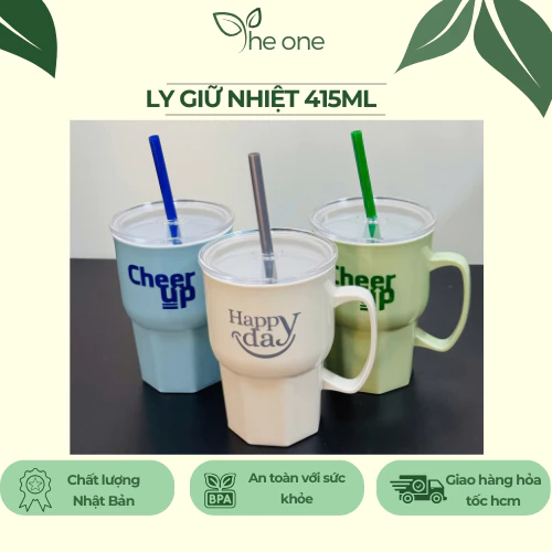 Ly giữ nhiệt có quai kèm ống hút. Dung tích 550ml, chất liệu nhựa an toàn chịu nhiệt