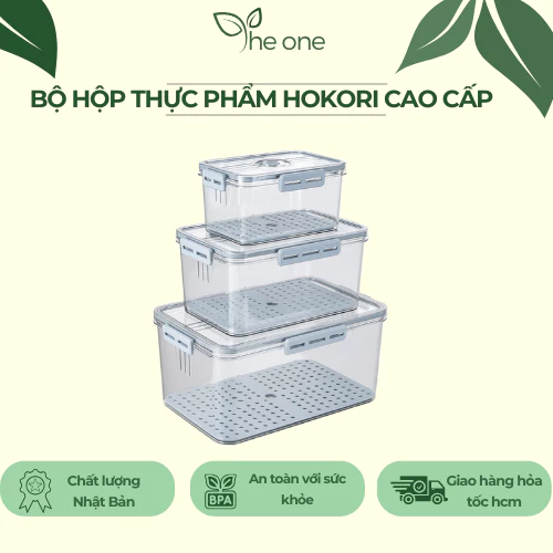 Hộp thực phẩm cao cấp Hokori. Thiết kế vỉ ráo nước và lỗ thoát khí thông minh Hộp đựng trái cây