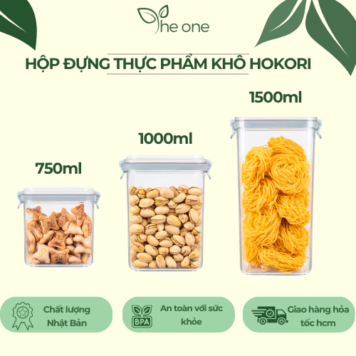 Hộp thực phẩm khô Hokori cao cấp, thiết kế kín khí ngăn kiến dán tránh ẩm mốc Hộp đựng bánh kẹo
