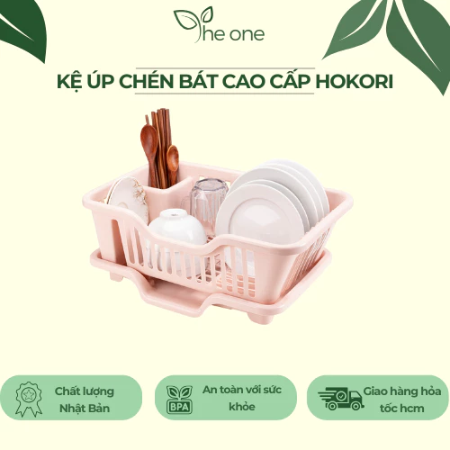 Rổ úp chén bát Hokori. Thiết kế nhỏ gọn, nhựa bền đẹp. Có ngăn đựng đũa muỗng tiện dụng