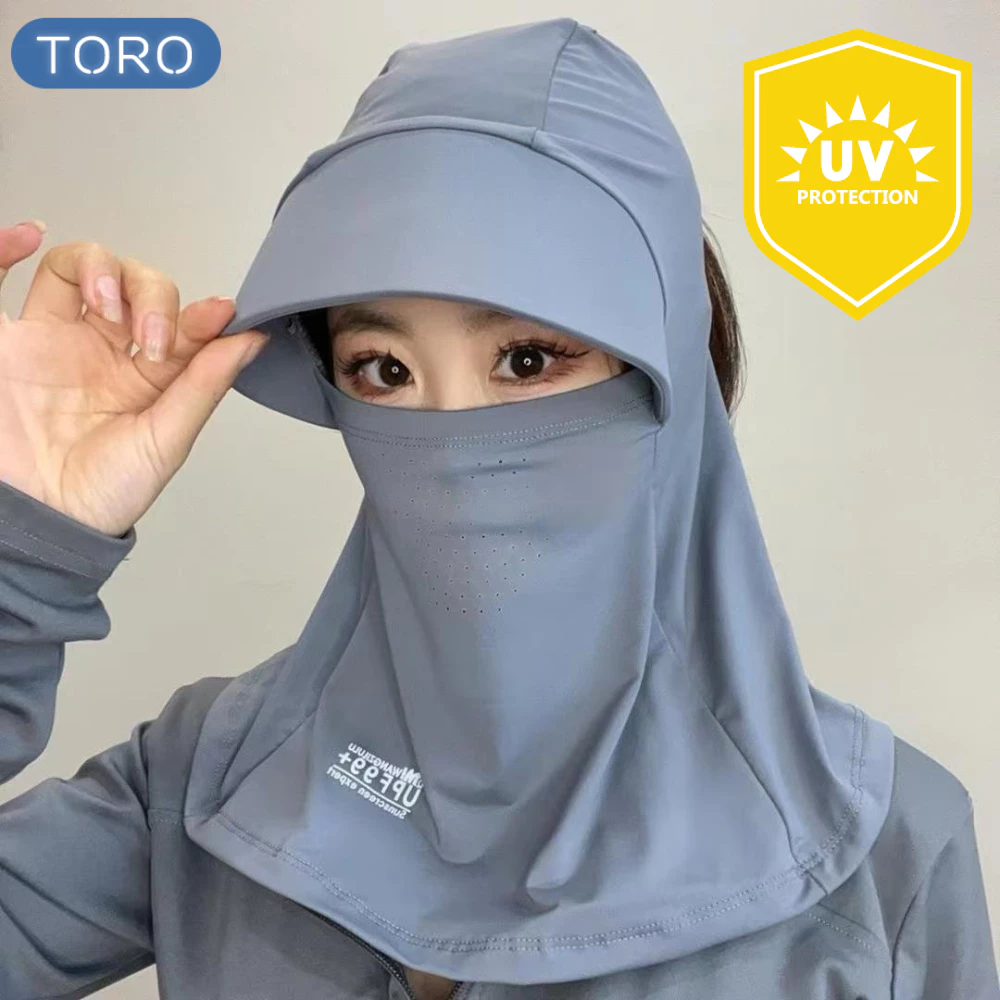 Mũ Chống Nắng Trùm Đầu Tích Hợp Mặt Nạ Khẩu Trang Lụa Băng Lạnh Che Cổ Có Lỗ Thoáng Khí Chống Tia UV Xuân Hè 2025