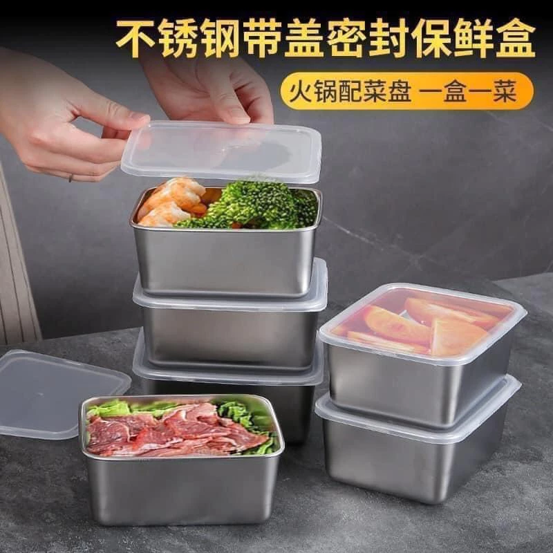 SET 5 HỘP INOX KÈM NẮP NHỰA Hộp Đựng thực phẩm