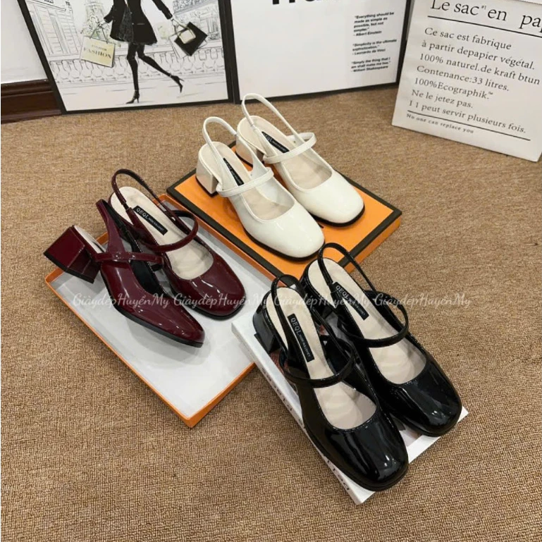 Giày búp bê nữ kiểu dáng slingback ( chân gầy mỏng lùi 1 size ạ ) mũi vuông 4cm hàng cao cấp full hộp ( LT03 )