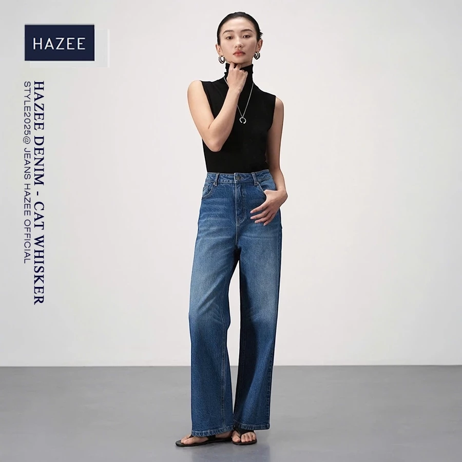Quần Jeans Nữ HAZEE DENIM [Phong Cách STYLE] Quần Jeans Nữ Ống Rộng Lưng Cao Kiểu Cat Whisker 003