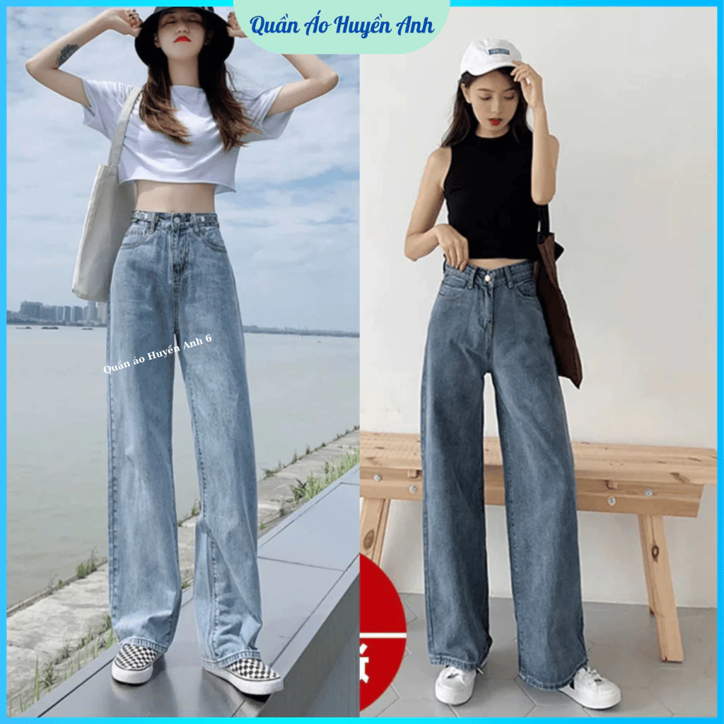 Quần jeans suông ông rộng cạp khóa dành cho nữ