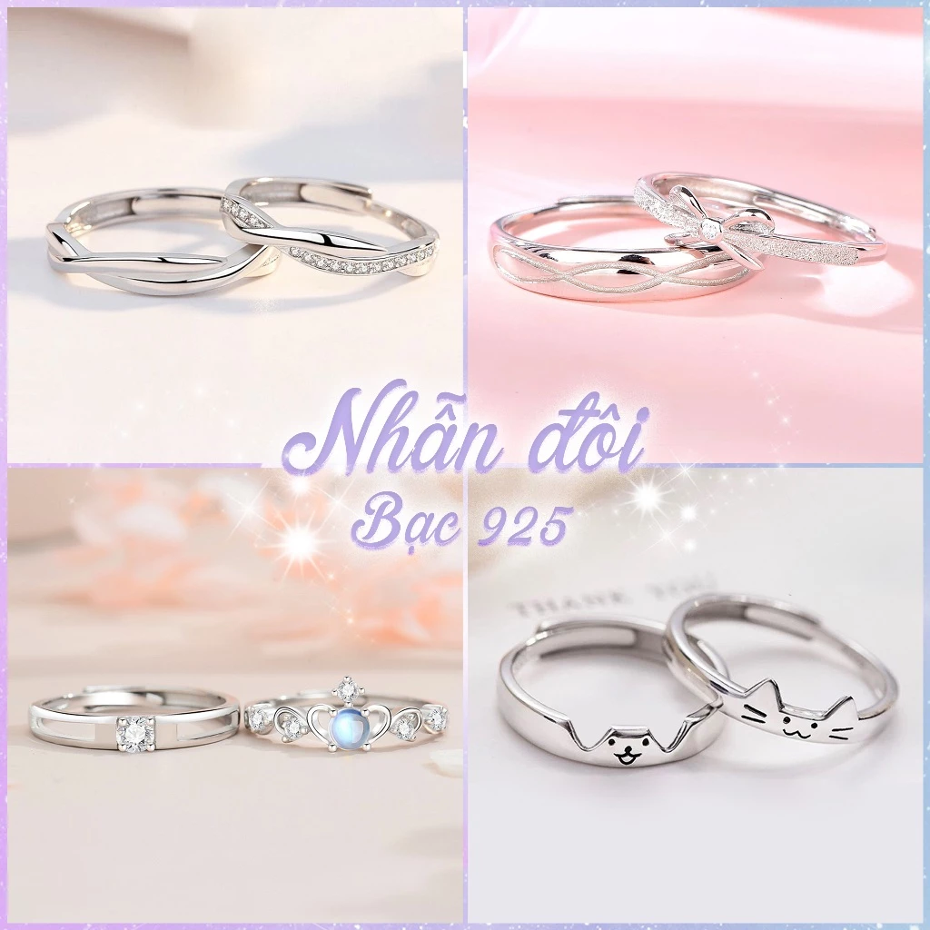 [KHÔNG GỈ] Nhẫn Đôi Bạc Thật S925 Cao Cấp Không Gỉ, Không Phai Màu, Tuỳ Chỉnh Size, Nhẫn cặp bạc nam nữ tình yêu
