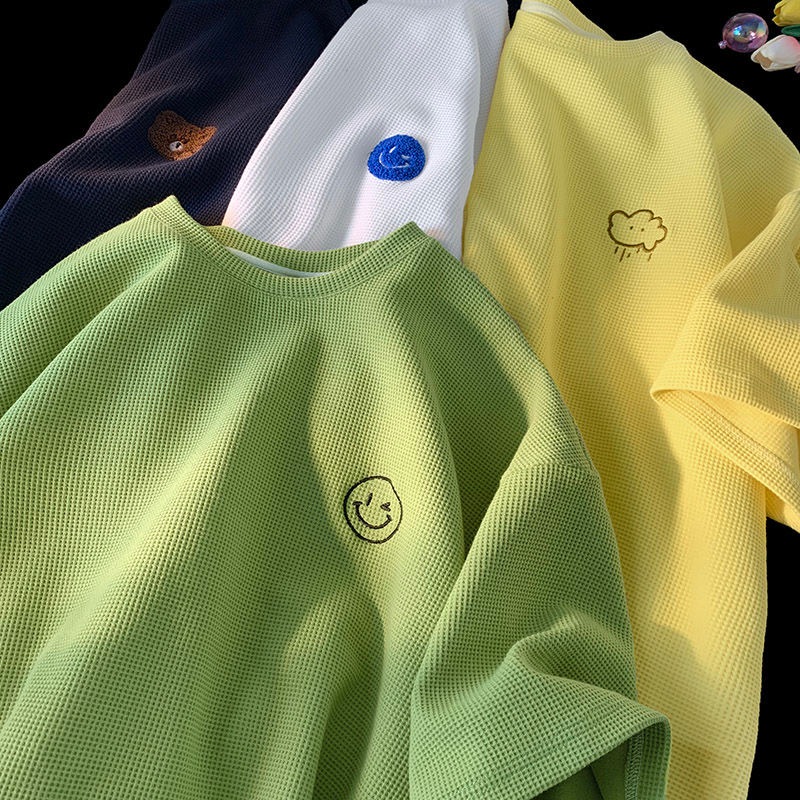 Áo Thun Tay Lỡ Unisex EMOJI Áo Phông Chất Liệu Cotton Tổ Ong Phong Cách Hàn Quốc Dễ Thương Nhiều Màu Sắc Form Rộng
