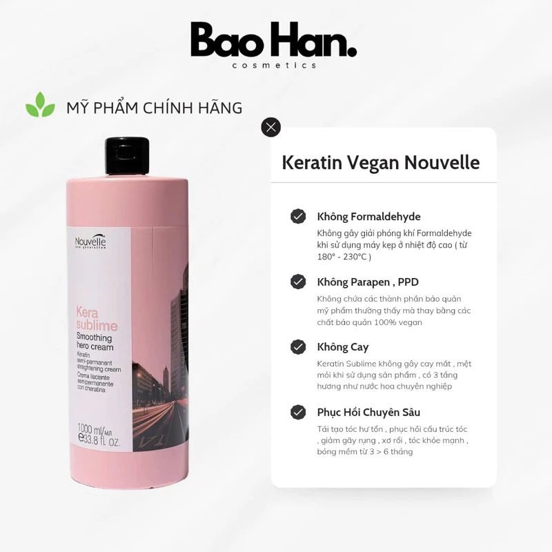 KERATIN THUẦN CHAY SIÊU SẠCH KERASUBLIME NOUVELLE 1000ML - TÁI TẠO TÓC HƯ TỔN, GIẢM GÃY RỤNG, GIÚP TÓC BÓNG MỀM
