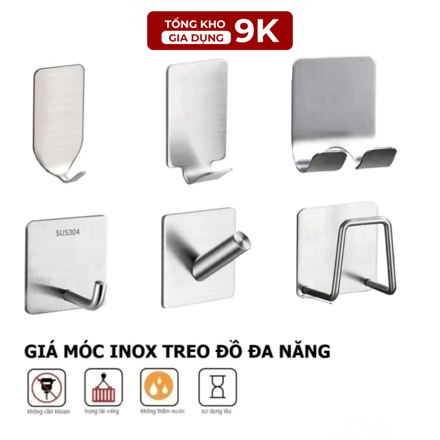 Móc Dán Tường Inox 304 Siêu Chắc Móc Dán Đa Năng Chịu Lực Siêu Dính Treo Đồ Tiện Dụng Không Cần Khoan Đục