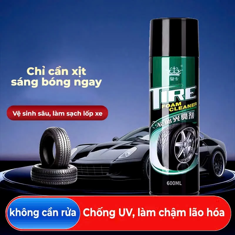 Chai xịt vệ sinh dưỡng bóng lốp xe ô tô xe máy, bảo vệ phục hồi lốp xe nhựa đen TIRE dạng bọt 600ml