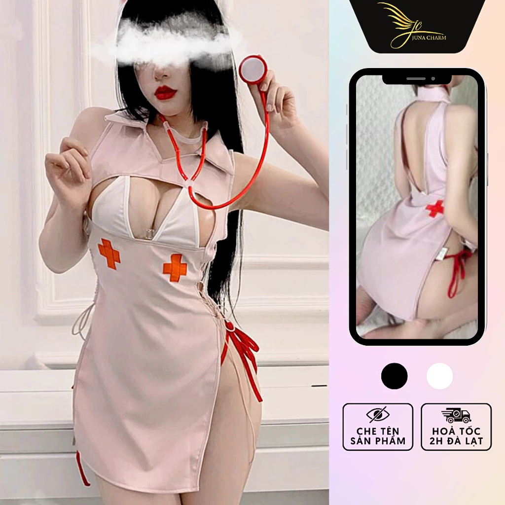 Cosplay Y Tá, Bộ Váy Ngủ Hóa Trang Sexy JUNA Freesize Dành Cho Nữ Thời Trang Đồ Ngủ Chất Polyester Cao Cấp, Màu Hồng