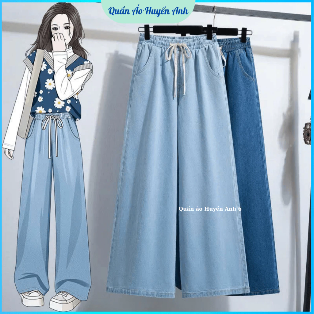 BIG SIZE Quần Dài Ống Rộng Vải Bò Giấy Dành Cho Nữ [M92]