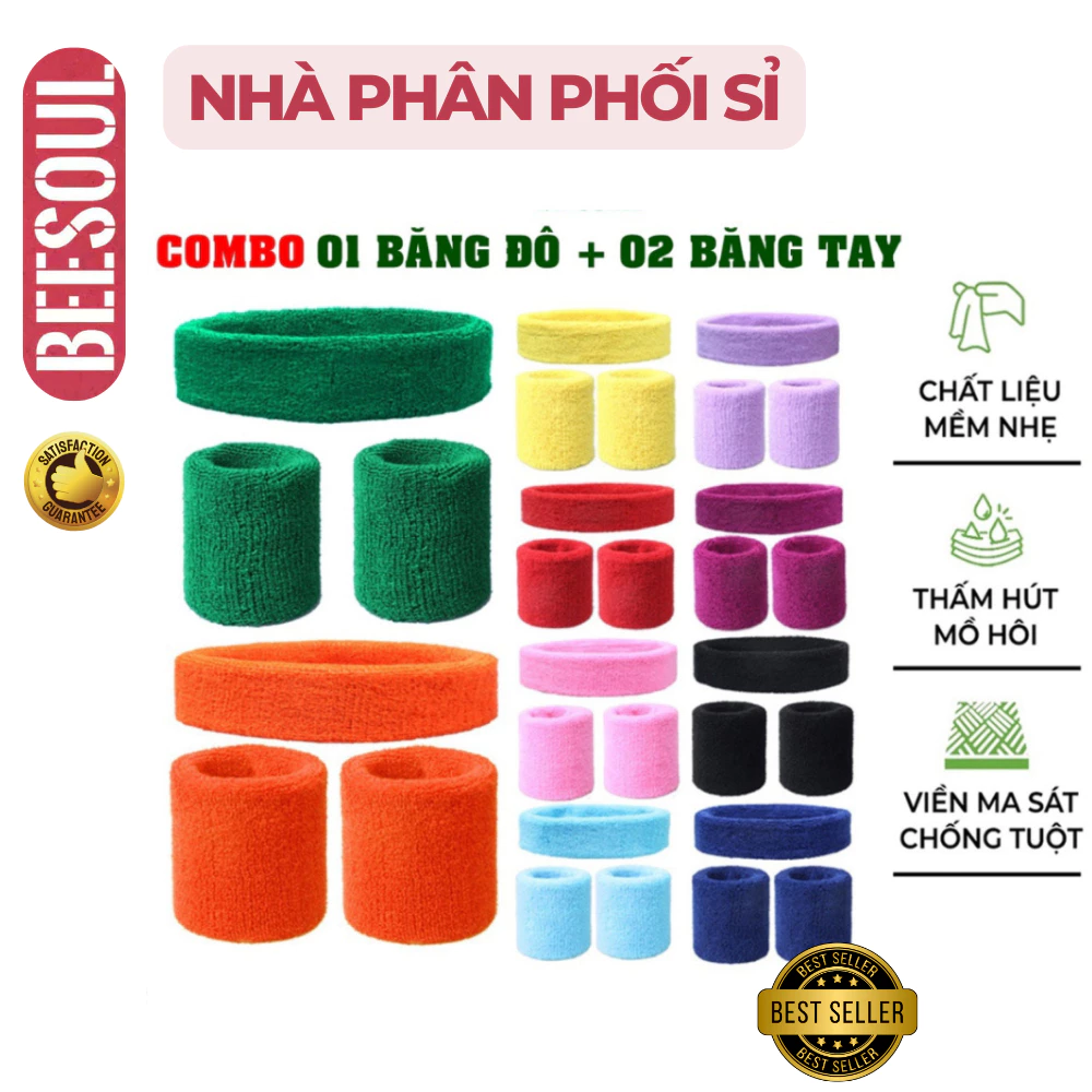 Combor 2 băng cổ tay 1 băng đô nam nữ thể thao chính hãng Beesoul bóng rổ cầu lông tennis pickleball