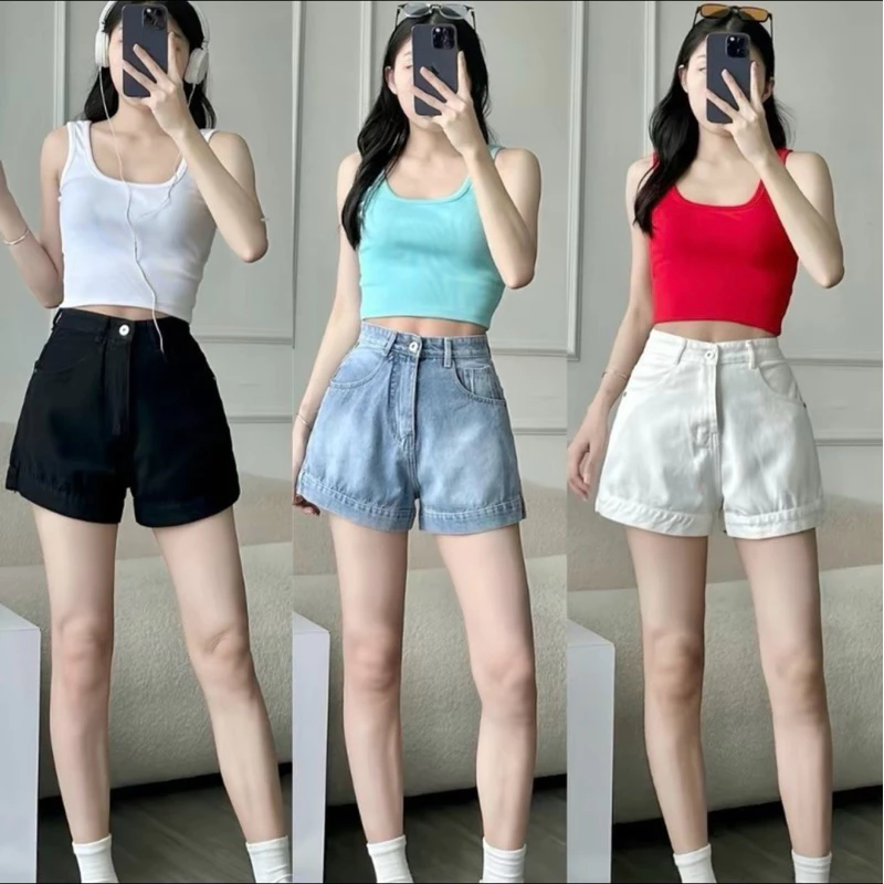 Quần short bò ống rộng phom chữ A lưng cao ôm eo tôn dáng đủ 3 màu