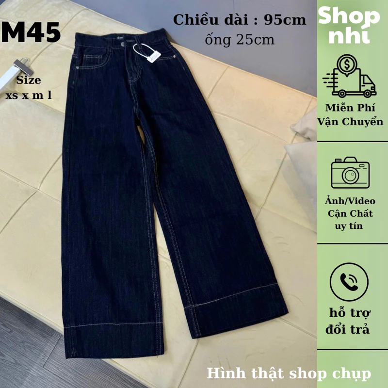 Quần jean nữ ống suông rộng xanh than 25cm dài 95cm đủ size S/M/L Shop Nhí 93 ( S01 - Quần suông nấm ) 7114