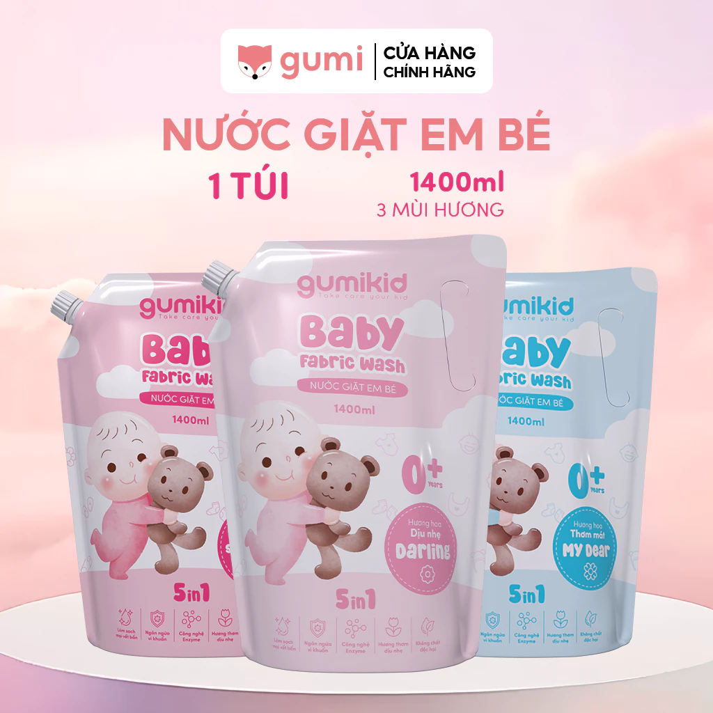 Túi Nước giặt Gumikid Italy túi 1400ml cho bé - Nước giặt cho bé tự nhiên an toàn cho da