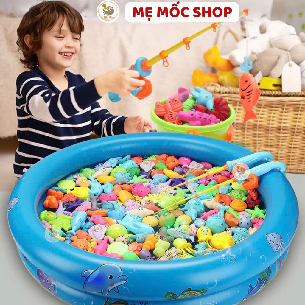 Câu Cá Nhựa Thông Minh 42 Chi Tiết, Đồ Chơi câu cá Nam Châm cho bé Tặng Bể Phao Kèm Xô