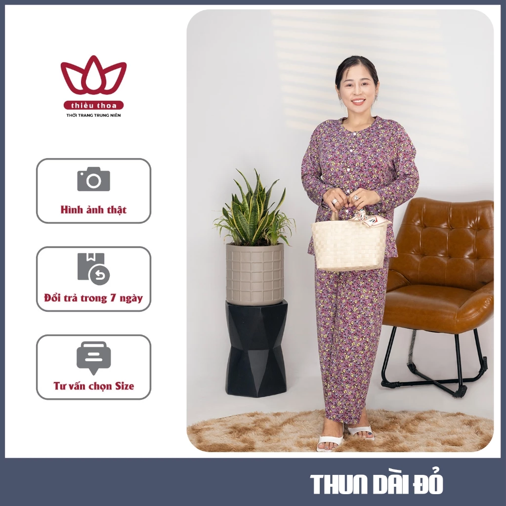 Đồ bộ cho ngoại, bộ đồ trung niên thun cotton lạnh thoáng mát và mềm mịn cho mẹ - Thiều Thoa Store