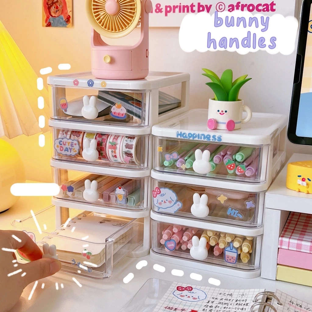 Kệ Tủ Mini Ngăn Kéo Để Bàn Đựng Đồ Tay Cầm Thỏ Bunny Desk