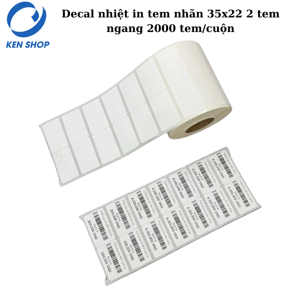 Giấy in tem nhãn 35x22 (2 tem ngang), cuộn 25m - Tem giá, tem thông tin, tem quản lý kho
