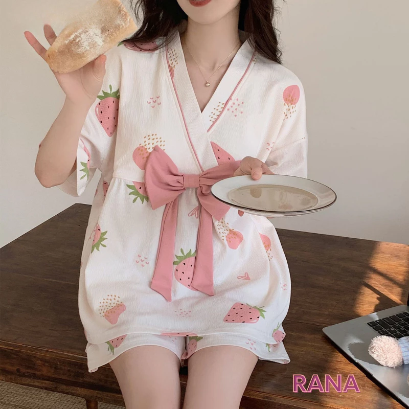 Bộ cài nút cổ V cho nữ mặc nhà RaNa có sẵn đệm ngực bộ quần áo ngủ vải cotton mặc mùa hè kiểu dáng đa dạng dễ thương