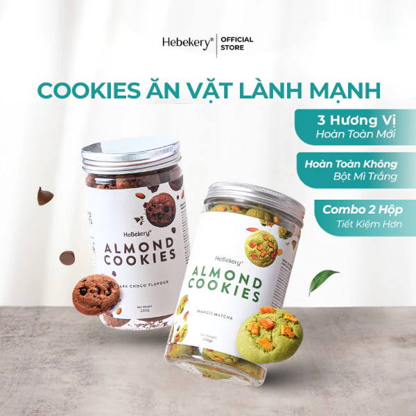 [COMBO 2 HỘP] Cookies Hạnh Nhân Nguyên Cám 3 Vị - Dark Choco, Mango Matcha, Cranberry Cheese HEBEKERY by HEBE