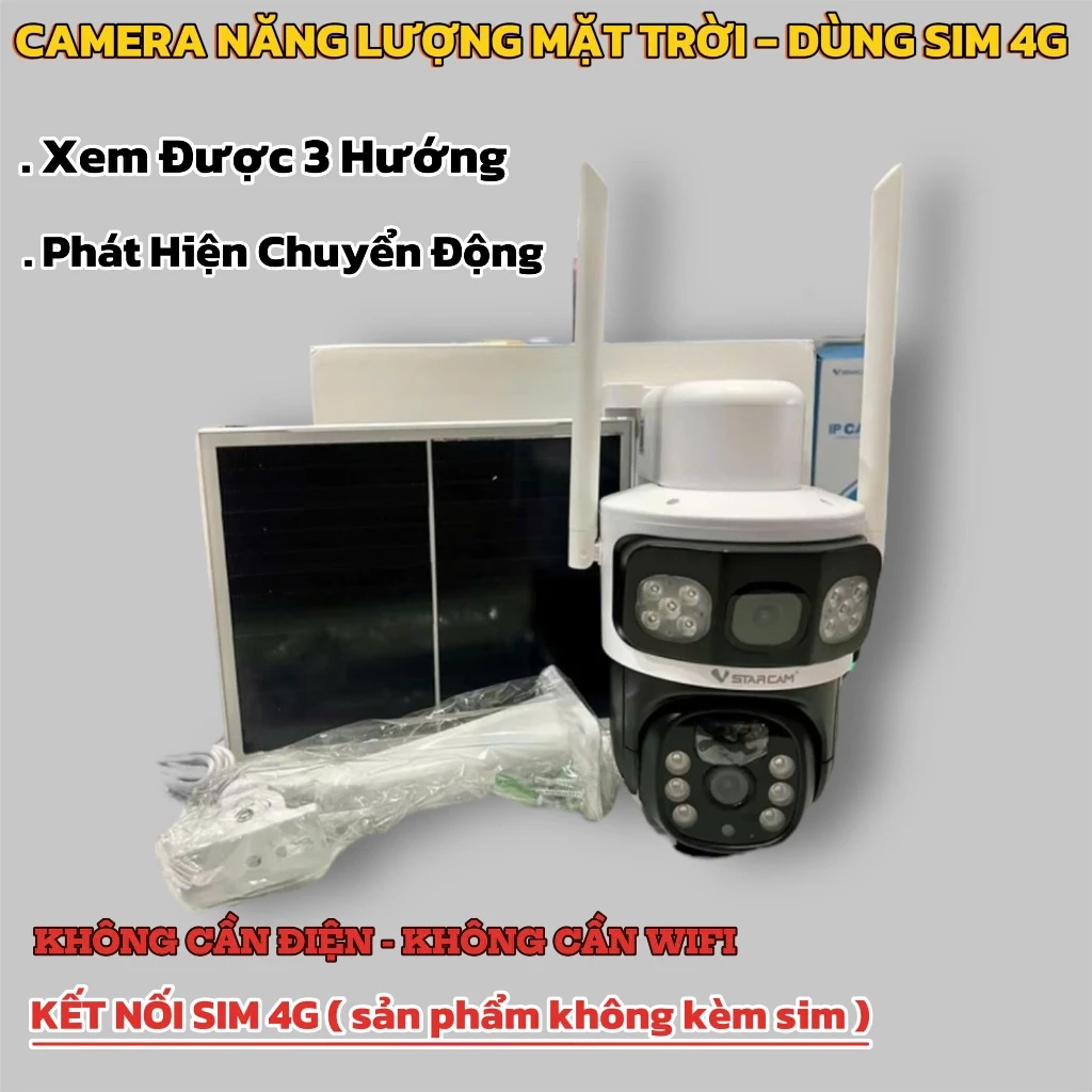 Camera Ngoài Trời Vstarcam BG661TR 3 màn hình ống kính kép 4G, pin năng lượng mặt trời chống nước