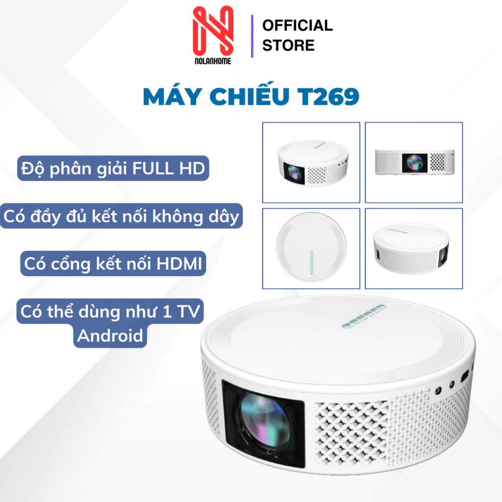 Máy Chiếu Mini T269 Full HD Kết Nối Xem Youtube, NetFlix, Tiktok Trực Tiếp, có cổng HDMI kết nối máy tính. Bảo hành 12th