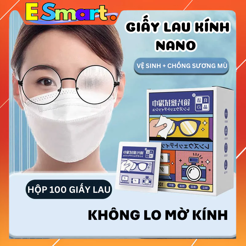 Hộp 100 Khăn Lau Kính Nano Đa Năng Chống Sương Mờ Bám Bụi, Giấy Lau Kính Cận, Điện Thoại Máy Ảnh Tiện Lợi Tiết Kiệm