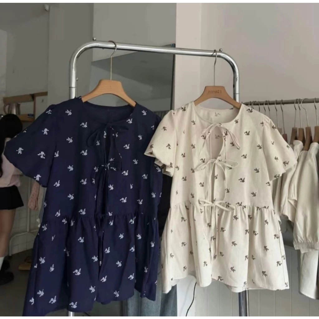 Babydoll hoa nhí buộc dây nơ tay bồng đi chơi đi học đều xinh MUZA  A26