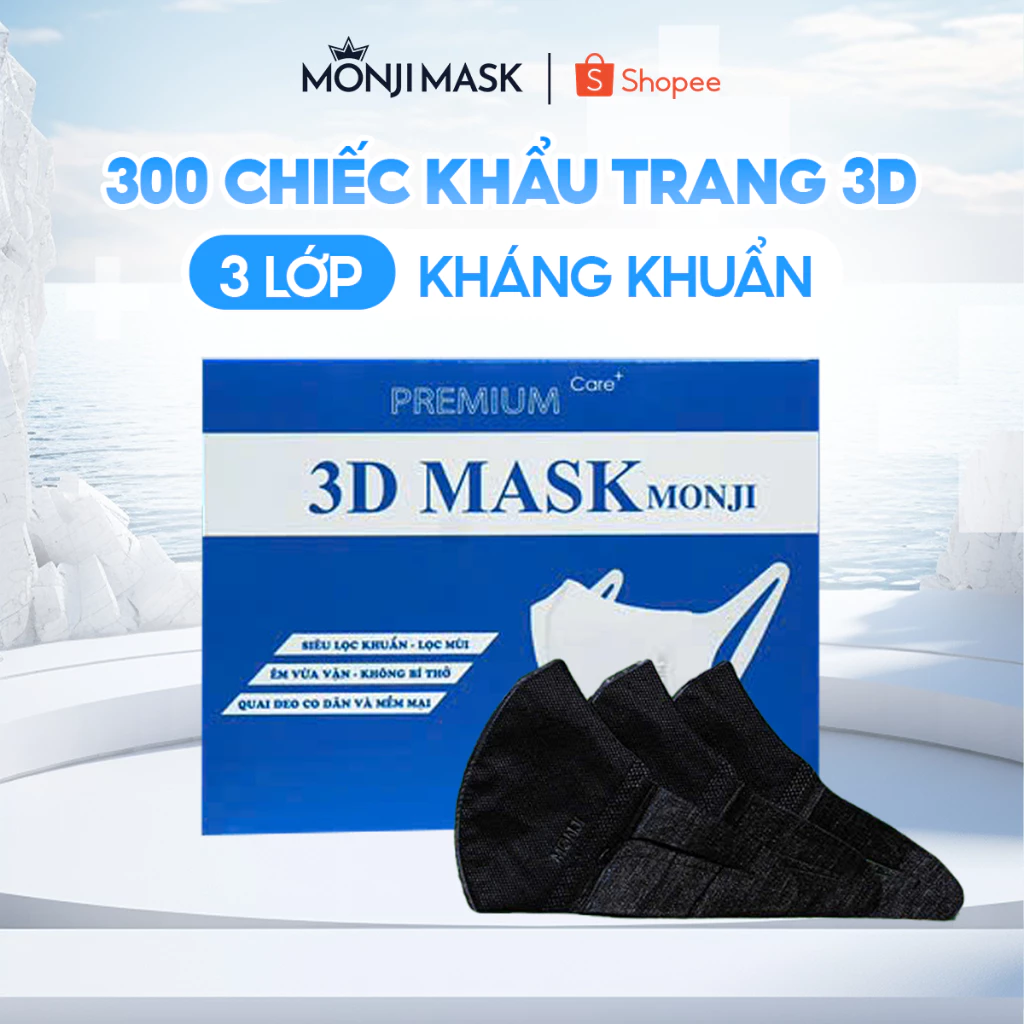 Combo 6 Hộp 300 Chiếc Khẩu Trang 3D Monji Mask 3 Lớp Vải Lọc Khuẩn, Ngăn Bụi, Quai Đeo Mềm Mại.