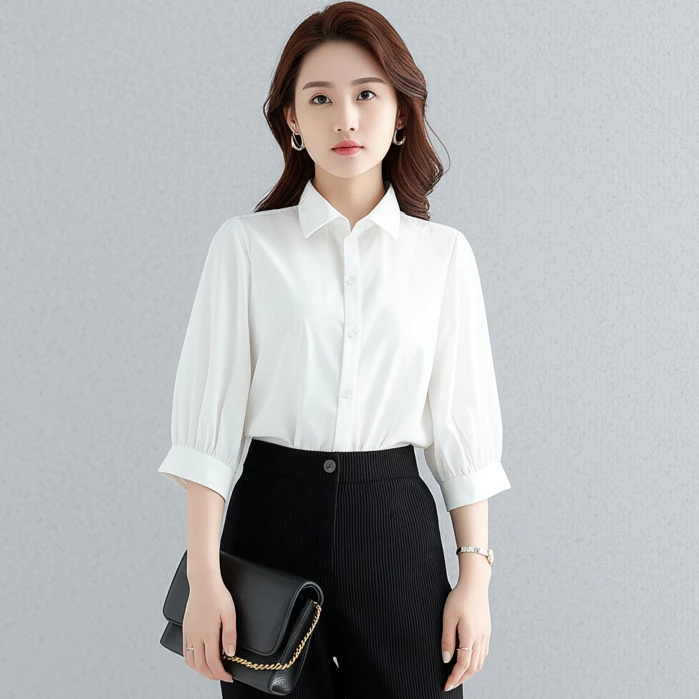 Áo Sơ Mi Nữ Trắng Trơn Vintage Tay Lửng Cực Xinh ,Chất Vải Mềm Mịn ,Nhiều Màu AM96