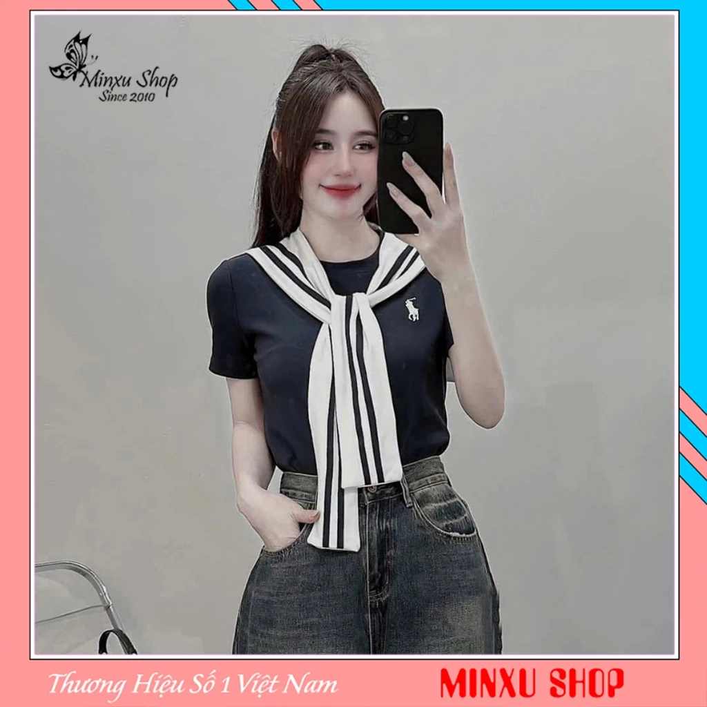 Set 2 Chi Tiết Áo Phông Thêu Ngựa Phối Khăn Rời Chất Cotton Đanh Mềm Mác New Hàng QC Minxu Shop CK59