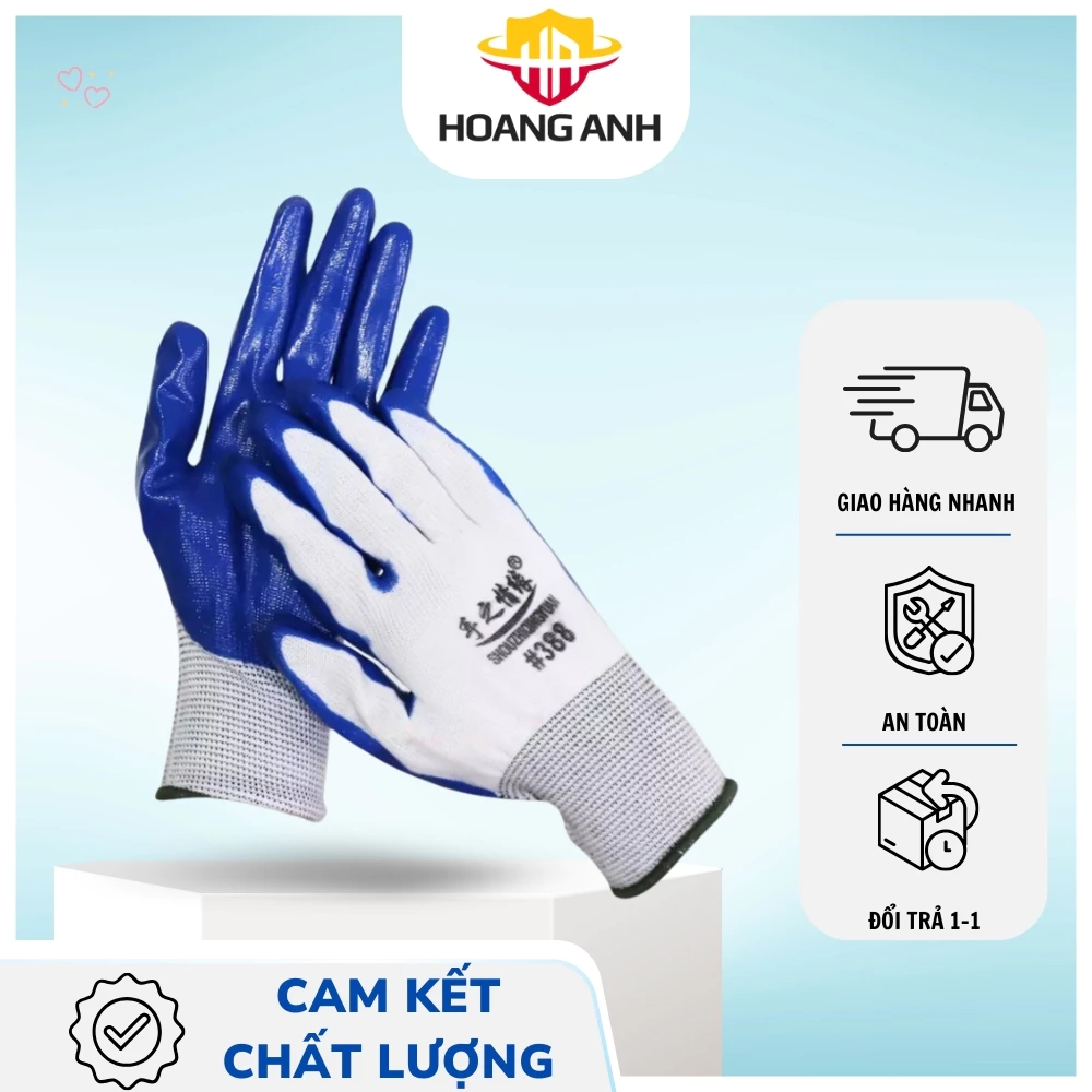 Găng tay phủ sơn xanh, cách điện, chống trơn trượt, hàng xuất xưởng