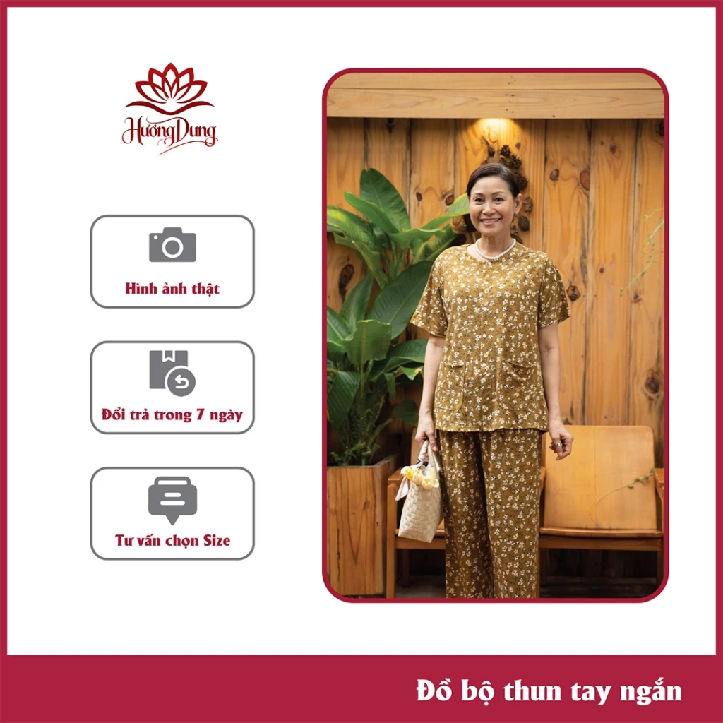 Bộ Đồ Trung Niên Cho Bà,  Bộ Thun Tay Ngắn Người Già, Sang Trọng, Thoải Mái - Hương Dung Store