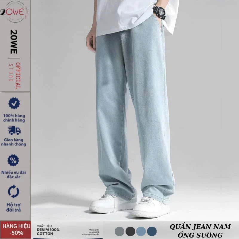 Quần Jean Baggy Suông rộng nam Xanh RETRO Chất Vải Dày Dặn Màu Wash Quần bò nam dáng suông xu hướng 20WE