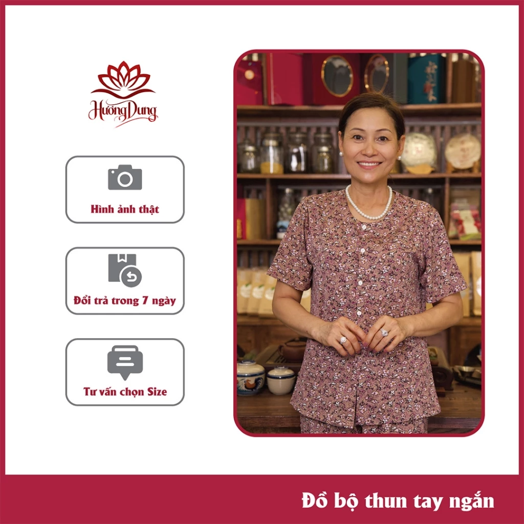 Đồ Bộ Trung Niên Thoải Mái COTTON LẠNH Mặc Nhà, Họa Tiết Hoa, Set Bộ Đồ Dành Tặng Mẹ, Bà -Hương Dung