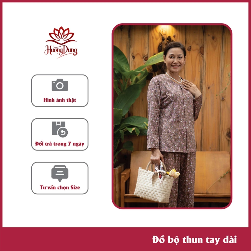 Đồ Bộ Trung Niên Vải Thun Cho Mẹ, Bà Thanh Lịch, Quý Phái Chất Vải Thun In Hoa Sắc Sảo - Hương Dung