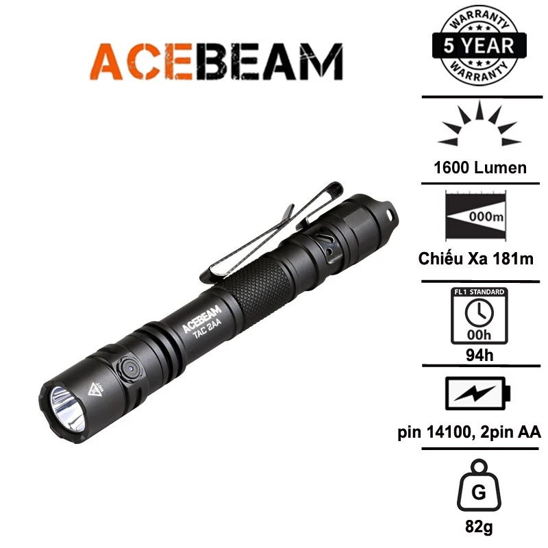 Đèn pin mini ACEBEAM TAC 2AA 1600 lumen chiếu xa 181m