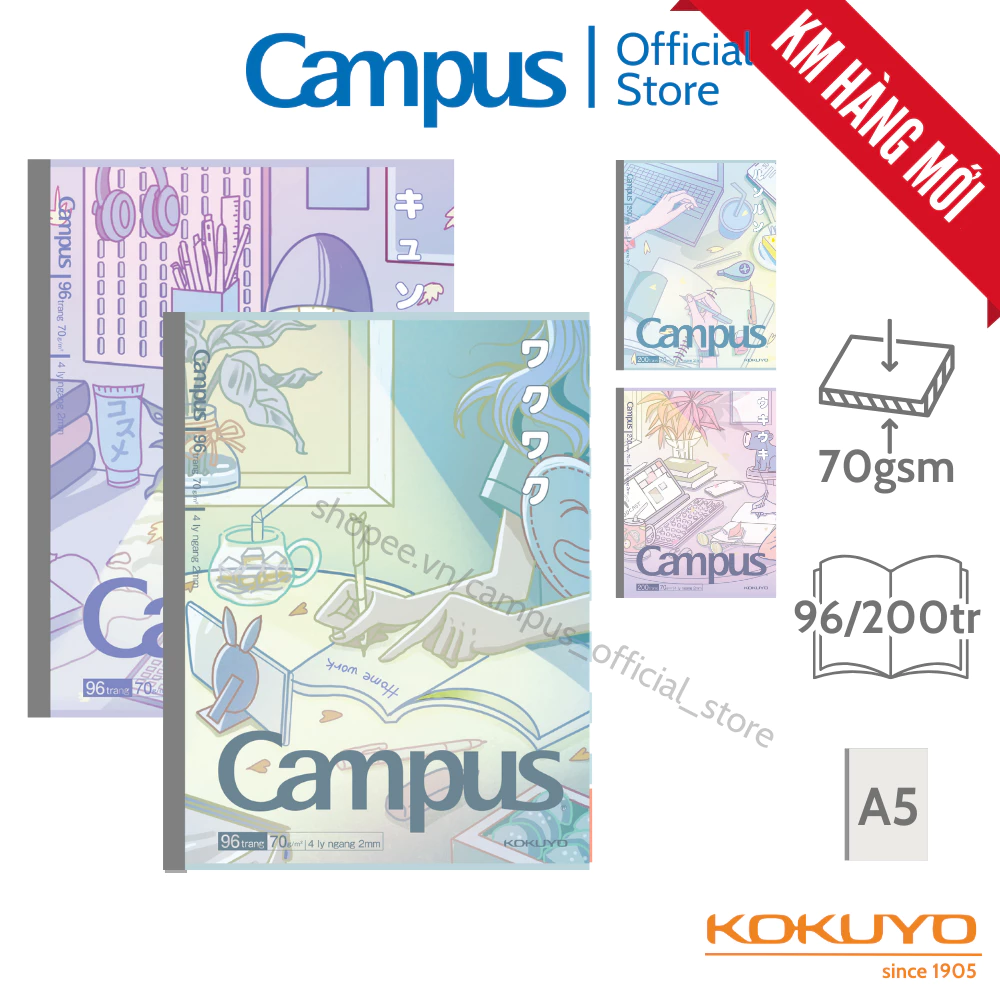 [Miền Nam] Tập 4 Ly Ngang Gáy Keo Study With Me 96/200 Trang Khổ A5 Chính Hãng Campus