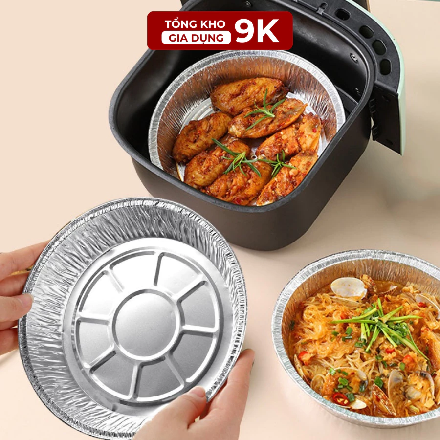 Combo 50 Khay Giấy Bạc 22cm Lót Nồi Chiên Không Dầu Nướng Thức Ăn, Bánh, Tái Sử Dụng Nhiều Lần, Khay Bạc. TKVA 1001 -