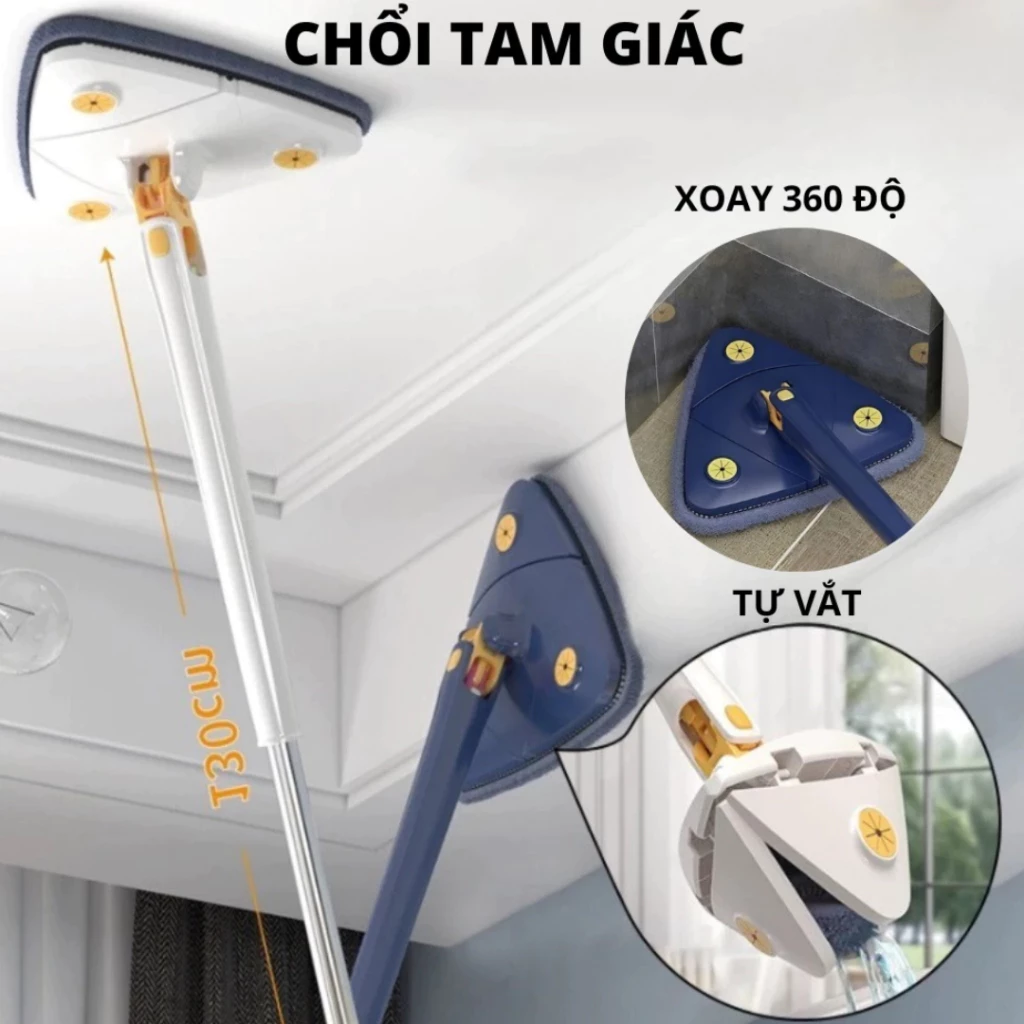 Cây lau nhà DIDOOGLT Cây lau nhà tam giác xoay 360 độ tiện dụng tự vắt