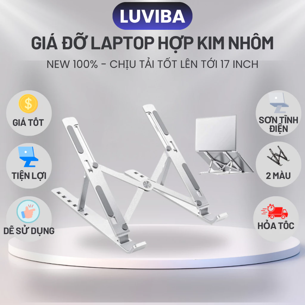 Giá đỡ laptop tản nhiệt macbook kim loại gấp gọn bằng nhôm để bàn 2 tầng LUVIBA G01