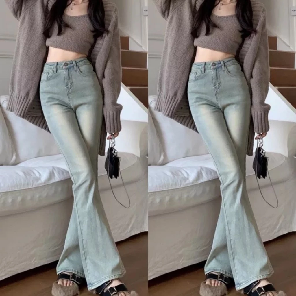 [WIN BOUTIQUE] Quần jeans nữ ống loe cạp cao co giãn kiểu dáng Hàn Quốc cạp cao hottrend 2026
