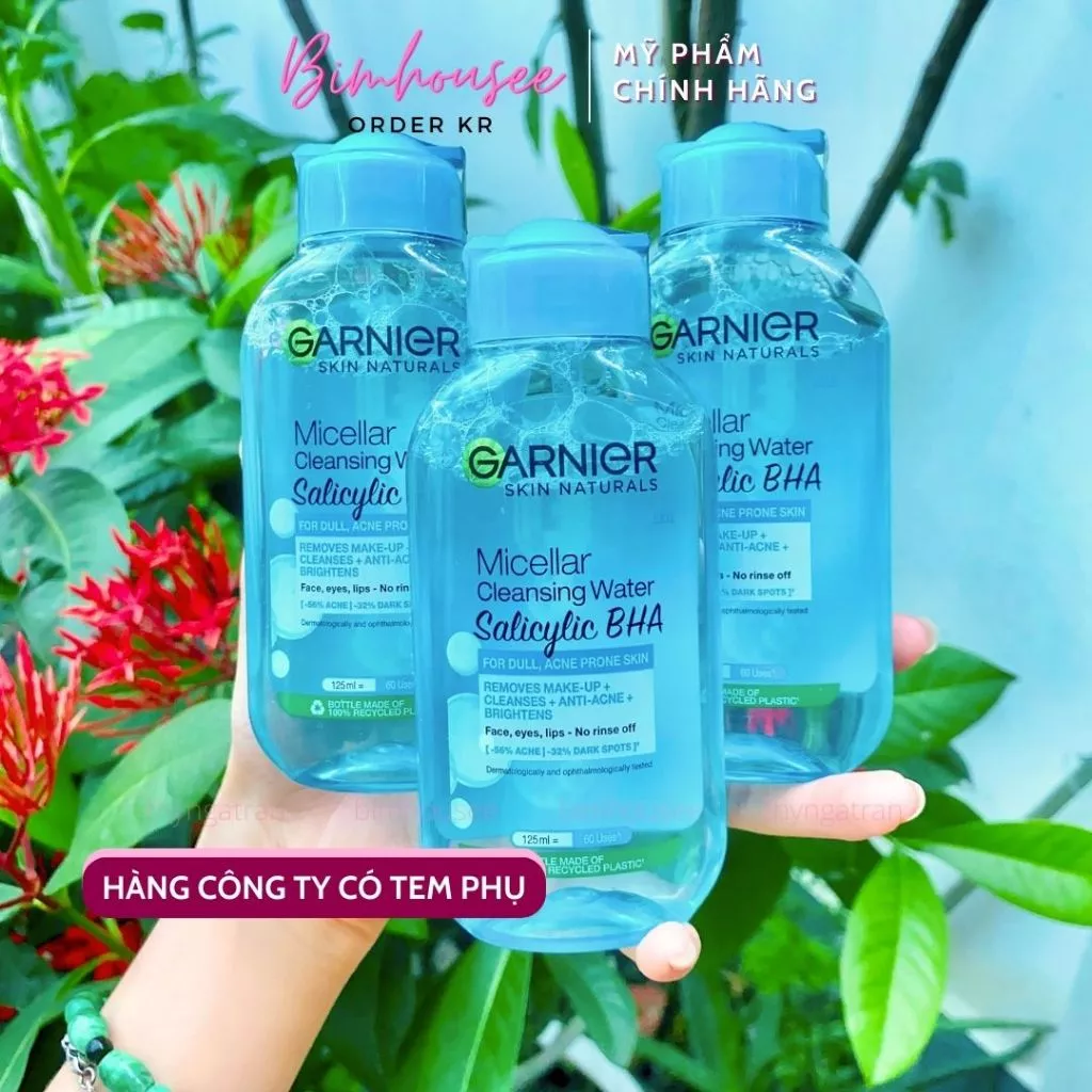 Nước tẩy trang giảm dầu mụn Garnier Salicylic BHA Micellar Cleansing Water 125ml 400ml xanh dương
