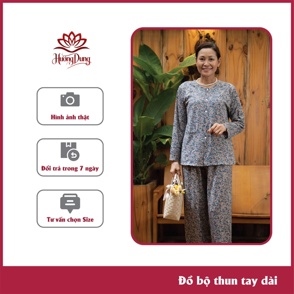 Thời Trang Trung Niên Cho Mẹ, Đồ Bộ Mặc Ở Nhà Cho Mẹ, Bà Chất Thun Tay Dài Mát - Hương Dung Store