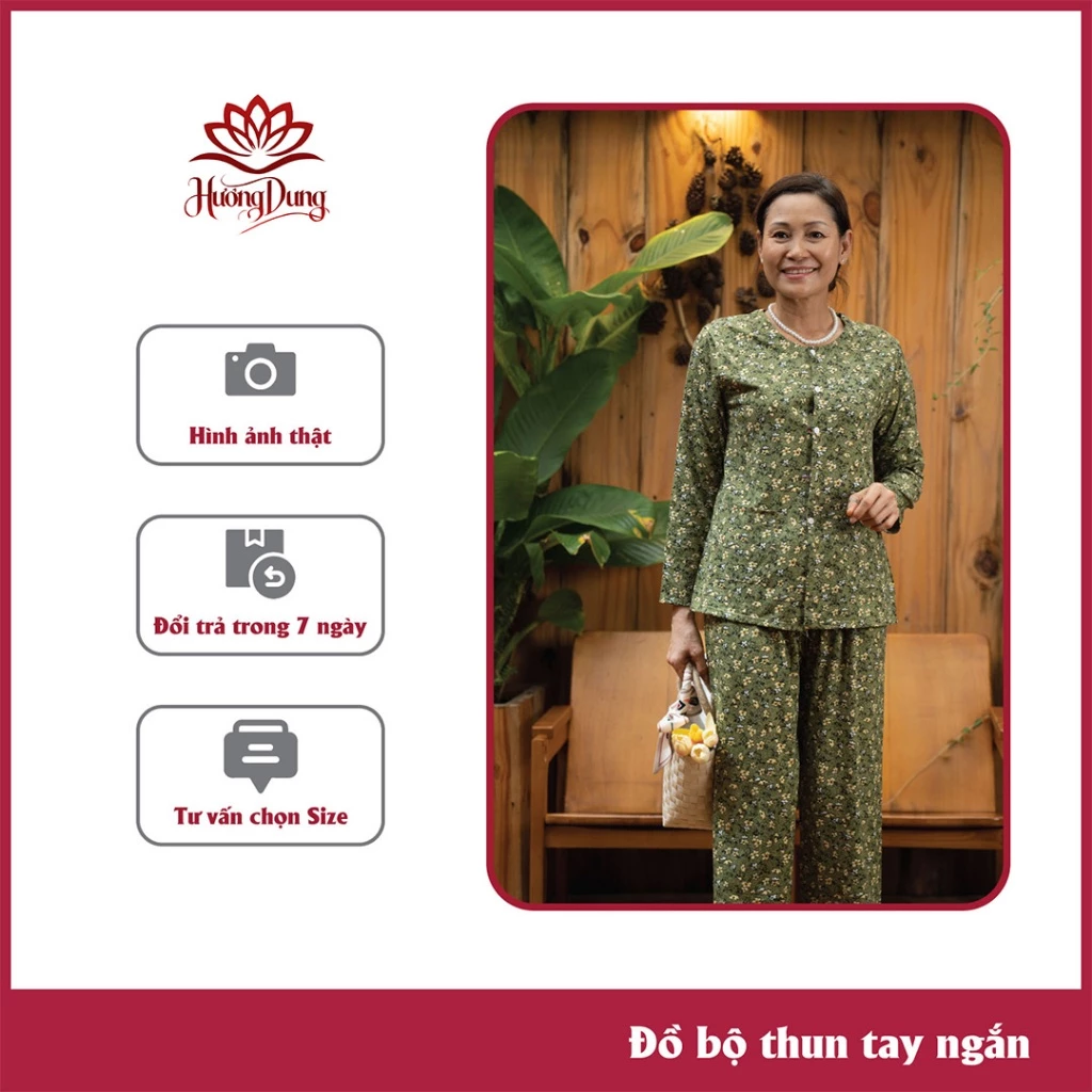 Đồ Bộ Cho Người Già, Bộ đồ Mặc Ở Nhà Cho Mẹ Và Bà Chất Vải Thun Mát Thấm Hút Mồ Hôi Tốt - Hương Dung